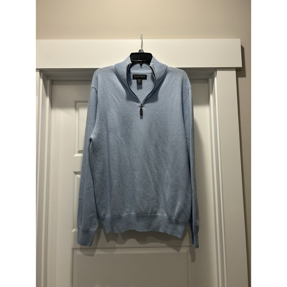 Christian Lacroix  100% 2-Ply Cashmere Sweater Large Quarter Zip Light Blue Work
